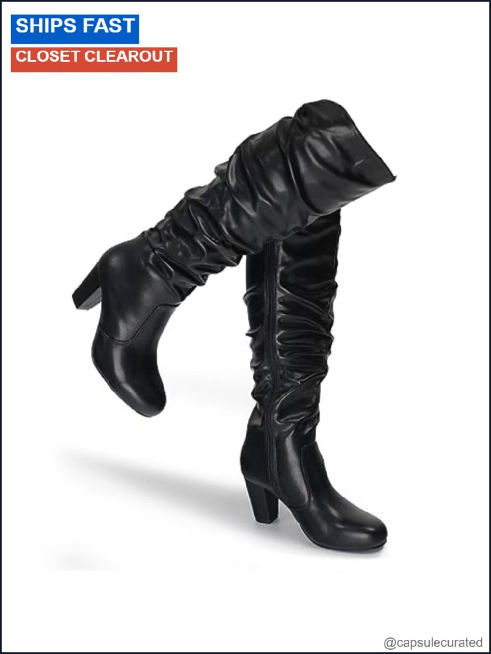 Chunky High-heel Side Zip Knee High Boots